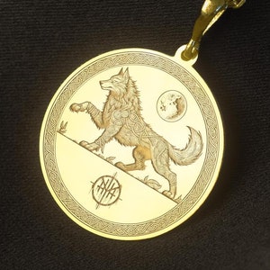 14k Gold Fenrir Necklace: Norse Wolf Pendant, Viking Jewelry