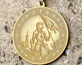 Joan of Arc Medallion Necklace: Sterling Silver Saint Jeanne d'Arc Pendant
