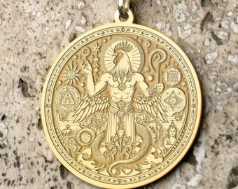 ABRAXAS ネックレス、シンボル、悪魔、異教の神、ガラスペンダント