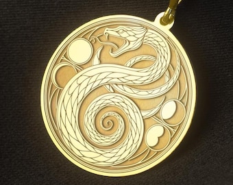 Ouroboros Moon Cycle Medallion Necklace, Sterling Silver and Gold