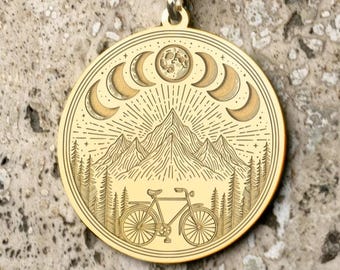 Mountain Landscape Bicycle Necklace: Sterling Silver, Gold Plated, or Solid Gold