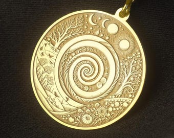 Four Seasons Spiral Medallion – Engraved Tree of Life Sterling Silver Necklace