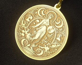 Muses Greek Mythology Pendant Necklace, Celestial Goddess Lyre Moon Star Jewelry