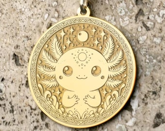 Axolotl Medallion Necklace – Sterling Silver Celestial Pendant