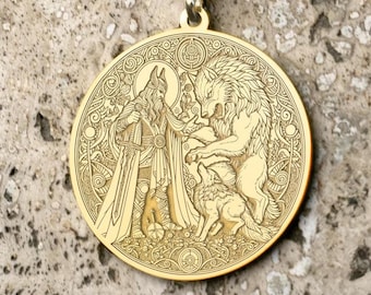 Tyr and Fenrir Necklace: Norse Mythology Pendant