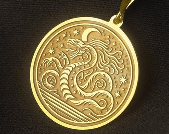 Dragon Medallion Necklace: Engraved Charm