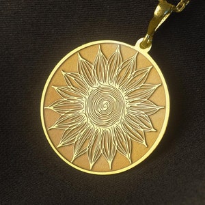 14k Solid Gold Sunflower Pendant Necklace: Engravable Charm