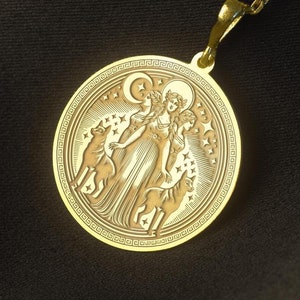 14k Solid Gold Hecate Goddess Necklace: Witchcraft Jewelry
