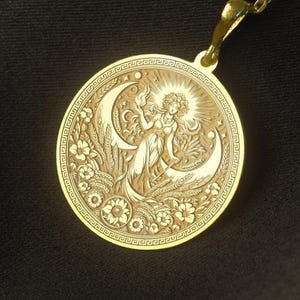 14k Solid Gold Demeter Medallion Necklace: Greek Goddess Pendant