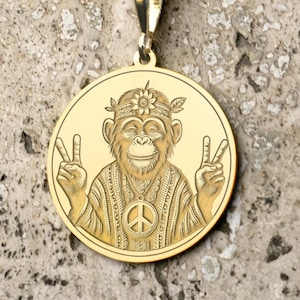 Hippie Affe Halskette, Frieden und Liebe Anhänger, Hippie Halskette, Einzigartiger Design Affe Anhänger, Gold Affe Halskette, Affe Schmuck