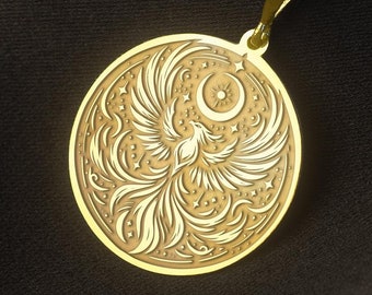 14k Solid Gold Phoenix Necklace: Rebirth Symbol Pendant