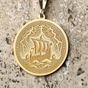 14K Gold Oseberg Viking Ship Necklace: Norse Pendant