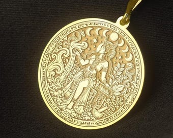 Ixchel Mayan Moon Goddess Necklace, Fertility Celestial Medallion, Mythology Pendant