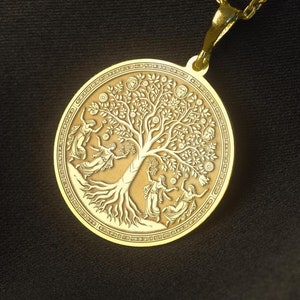 Ash Tree Nymphs Necklace, Melaie Necklace, Unique Design Melaie Necklace, Tree Jewelry, Gold Nymphs Medallion, Gold Tree Pendant