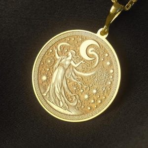 Nyx Goddess Medallion Necklace: Sterling Silver Greek Mythology Pendant