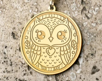 Collar de búho: colgante de pájaro grabado