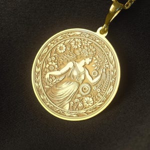 Persephone Medallion Necklace: Engraved Greek Goddess Jewelry