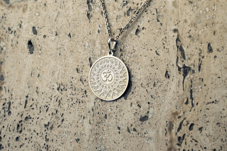 14k Solid Gold Om Pendant, Dainty Om Necklace, Silver Om Necklace, Gold