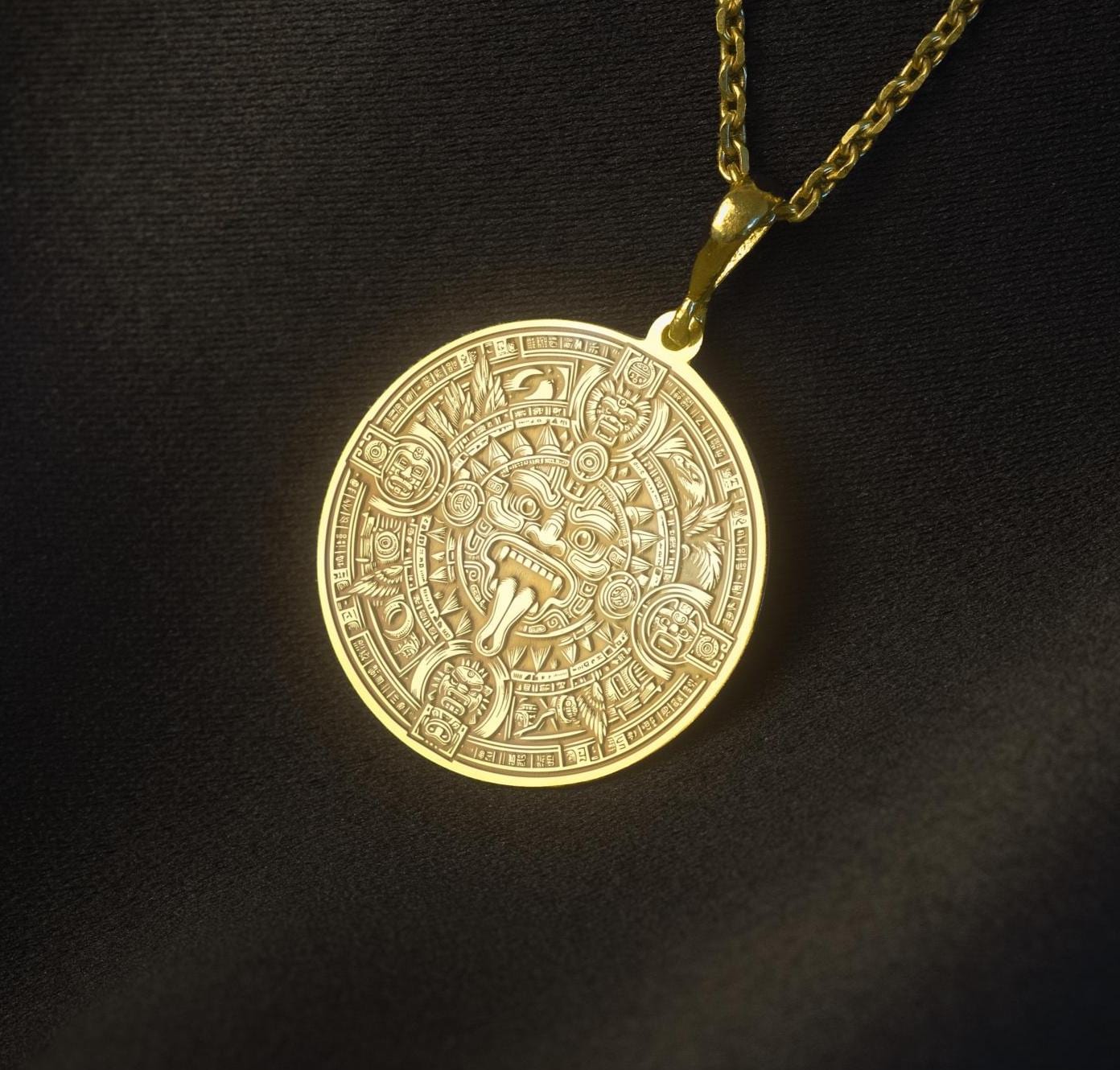 Aztec Sun God Medallion Necklace: Tonatiuh Pendant, Sterling Silver or ...