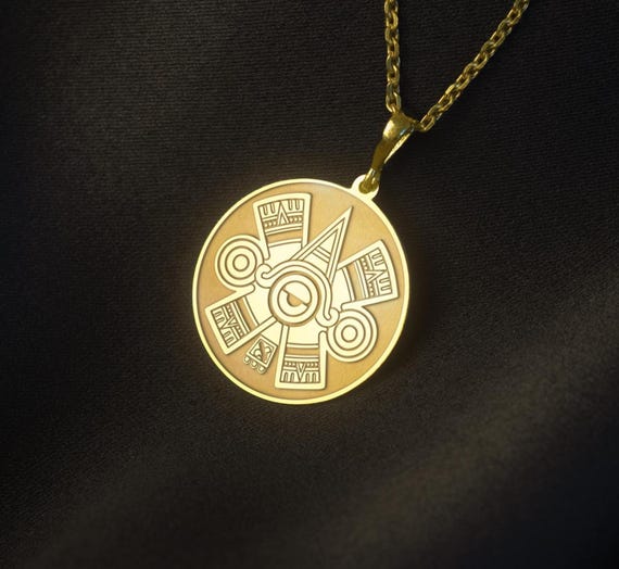Ollin Symbol Sterling Silver Medallion Necklace – Aztec Mythology Gift
