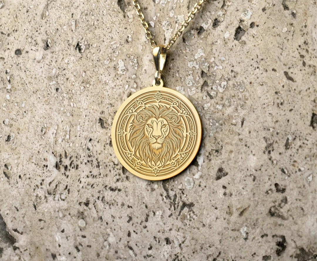 Bold 10k Rose Gold Lion Head Pendant - Small Sparkle-Cut Statement Charm For Necklace - View #2