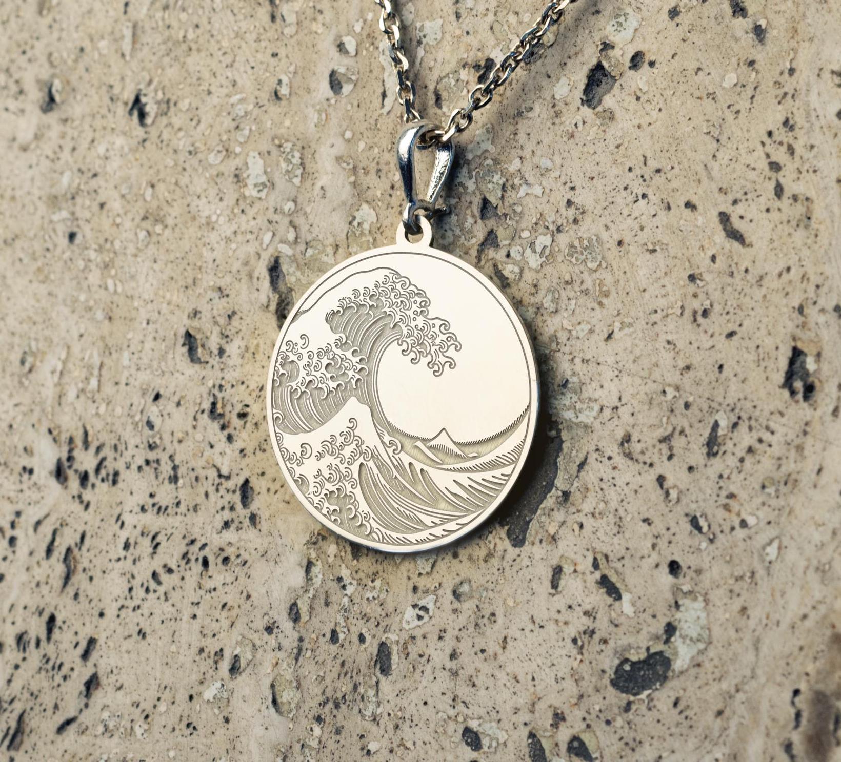 Wave off Kanagawa Necklace, Sterling Silver Japanese Art Pendant - Etsy