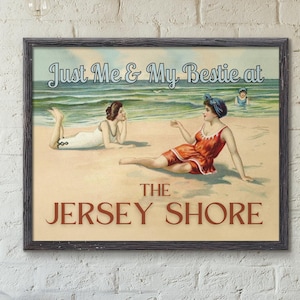 Jersey Shore Poster Art - Just Me and My Bestie - Vintage New Jersey NJ Beach Print