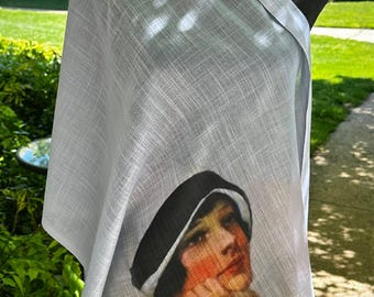 1920s Flapper Vintage Style Scarf Shawl or Wrap with Woman on a Sailboat