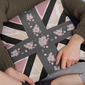 Union Jack Accent Throw Pillow - Mixed Pink Florals - British Flag Cushion