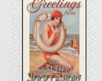 Vintage Jersey Shore Art Print: Bathing Beauty Beach Poster