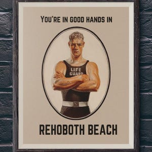 Rehoboth Beach Lifeguard Art Print: Delaware Vintage Souvenir Decor