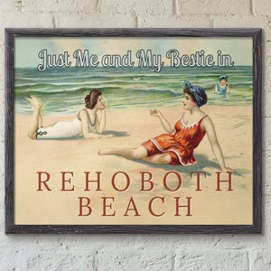 Rehoboth Beach Poster - Just Me and My Bestie - Vintage Style Delaware Shore Art - Best Friends Gift