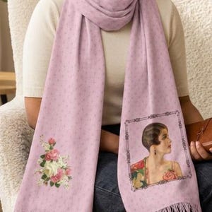Pink Art Deco Summer Wrap Scarf with 1920s Flapper Woman image 1