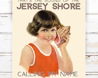 Jersey Shore Art Print – Vintage Girl with Seashell Poster