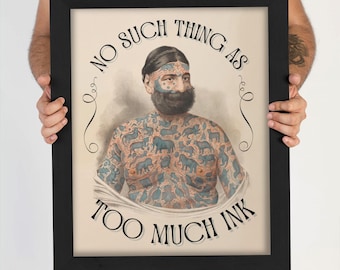 Vintage Tattooed Man Print – Tattoo Parlor Decor, Ink Enthusiast Art