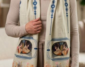 Art Deco Summer Oversized Gauzy Wrap with Vintage Flapper Woman