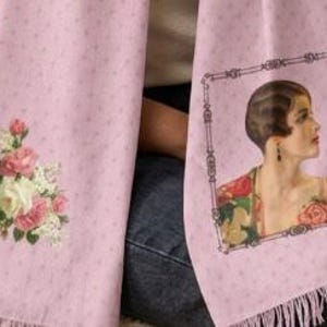 Pink Art Deco Summer Wrap Scarf with 1920s Flapper Woman image 2