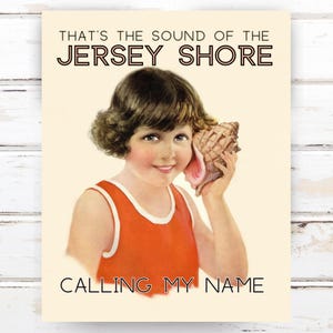 Jersey Shore Vintage Art Print: Little Girl with Seashell