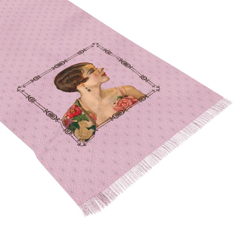 Pink Art Deco Summer Wrap Scarf with 1920s Flapper Woman image 3