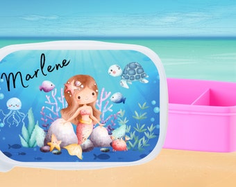 Lunchbox personalisiert, Brotdose personalisiert, Brotdose mit Namen, Lunchbox mit Namen, Brotdose Kindergarten, Meerjungfrau