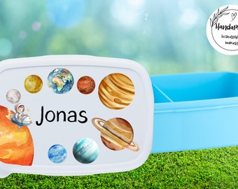 Lunchbox Sonnensystem personalisiert, Brotdose Planeten personalisiert, Brotdose mit Namen, Lunchbox mit Namen, Kindergarten, Weltraum