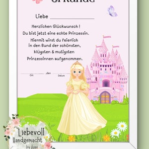 Urkunde Prinzessin, Mädchen, Geburtstag, party, Sofortdownload, Märchen