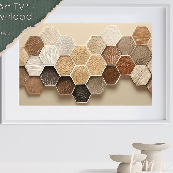 Honeycomb Pattern Tiles, Neutral Tones, Samsung Frame TV Art, Colored Pencil Drawing, Digital Download Frame TV Art, Widescreen Digital Art