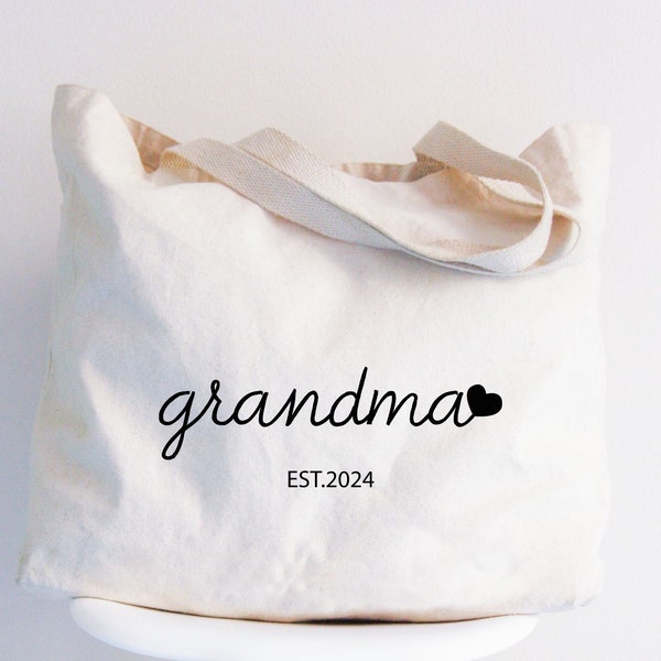 Grandma Est Tote Bag, Personalized Grandma Gift, Mothers Day Gift for Grandma, Grandma Birthday Gift, New Grandma Gift, Grandma Est Totes