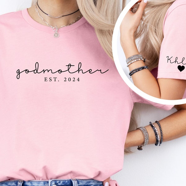 Custom Godmother Shirt with Name on Sleeve, Godmom Shirt, Godmother T shirt, Personalized Godmother Gift, Christening Gift