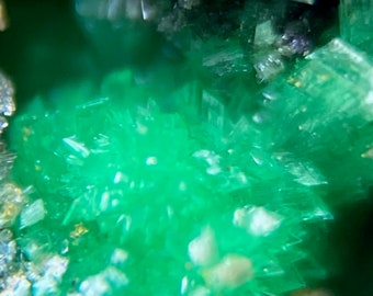 Sharp well formed Annabergite crystals, Kamariza, Greece