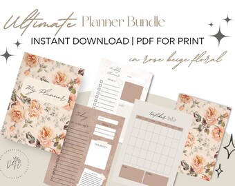 Rose Beige Floral | Ultimate Planner Bundle | Digital Download | Reusable | Get Organized | Printable PDF | Undated Calendar