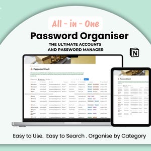 Password Keeper  Organiser & Tracker Notion Template, Notion Password Manager, Accounts and Password Manager and Tracker on Notion