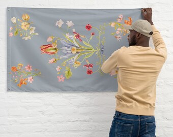 Bandera botánica decorativa montada en la pared en gris oscuro - diseño de montaje vertical