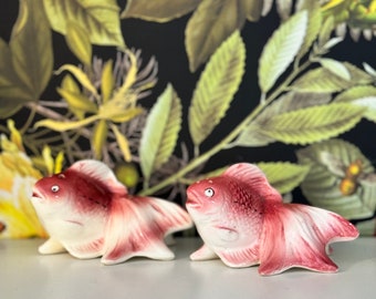 Ensemble vintage de carpes koï/poissons rouges roses, Japon